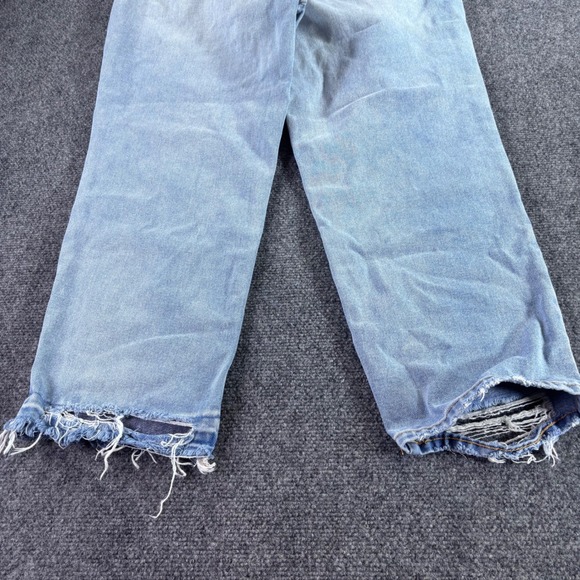 Frayed Jeans Ankle Straight Women 31 Light Wash Two Tone Distressed High Rise - Picture 8 of 9